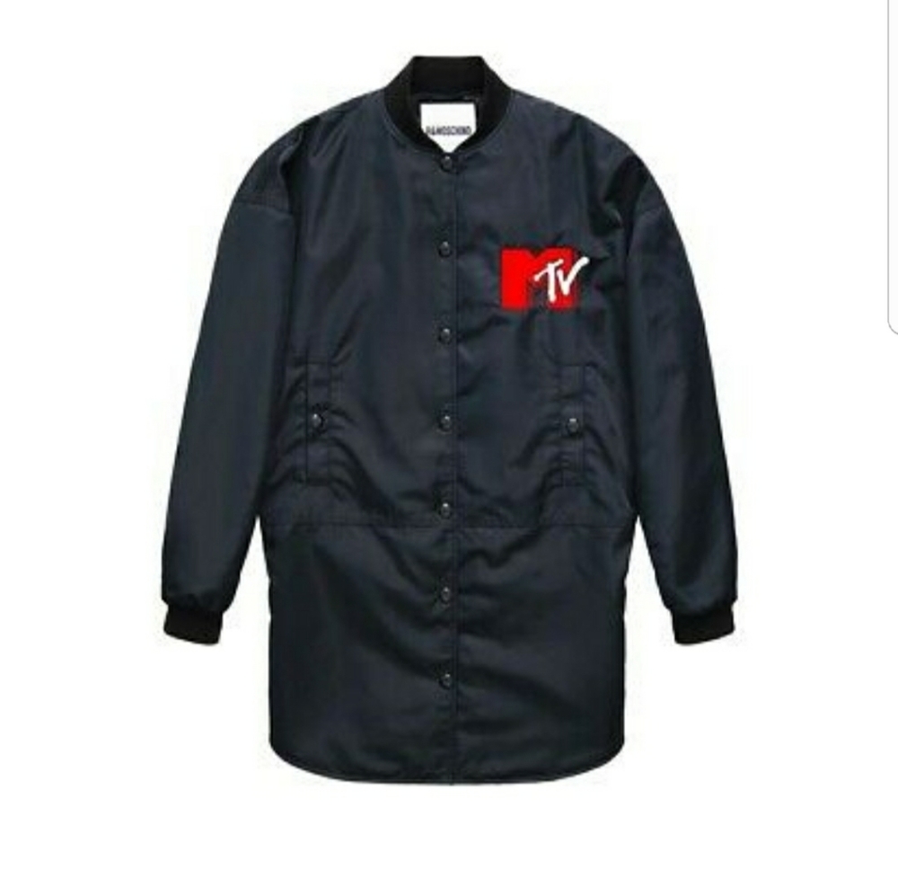 Moschino H&M MTV black bomber jacket.